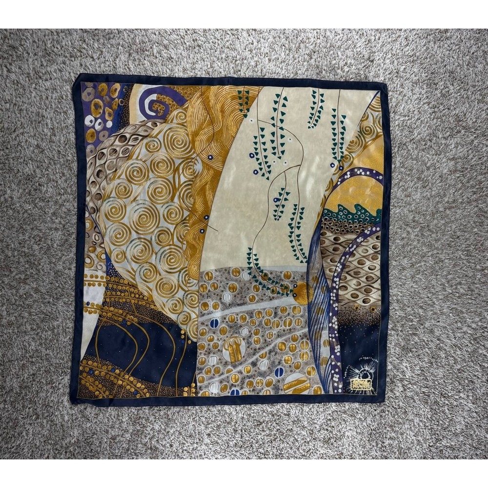 Gustav Klimt Austrian Art 100% Silk Scarf 33x34 Luxury Gold Print